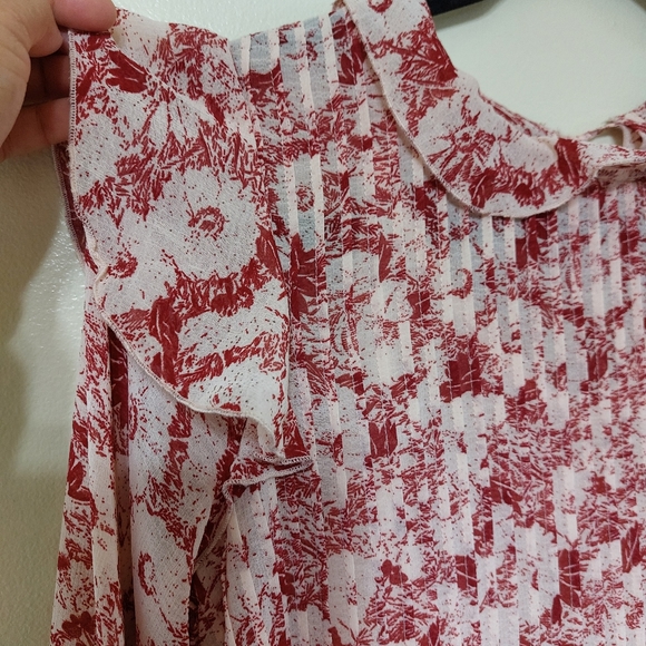 Free People These Dreams Red Floral Print Pleated Long Sleeve Mini Dress Size XS - Picture 6 of 16